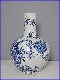 Large Chinese Blue and White Porcelain Ball Vase With Mark M1593