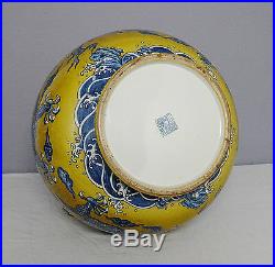 Large Chinese Blue and Yellow Porcelain Vase With Mark M1484