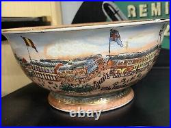 Large Chinese Bowl & 2 Plates Decorated Inside And Out With Coastal Scenes