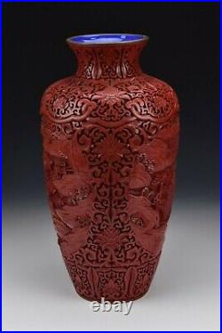 Large Chinese Cinnabar Lacquer Vase with Scenic Views Republic Period