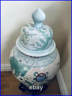 Large Chinese Earthenware floor standing urn, late 20thc high quality repro