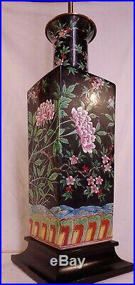 Large Chinese Famille Noir Blue Jay Lan Nyao Vase Lamp Warren Kessler Bethpage