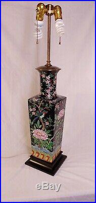 Large Chinese Famille Noir Blue Jay Lan Nyao Vase Lamp Warren Kessler Bethpage