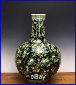 Large Chinese Famille Noire Black Ground Globular Porcelain Vase