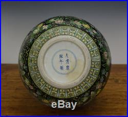 Large Chinese Famille Noire Butterfly Black Glazed Globular Porcelain Vase