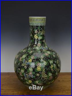 Large Chinese Famille Noire Butterfly Globular Porcelain Vase