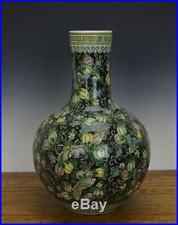 Large Chinese Famille Noire Butterfly Globular Porcelain Vase
