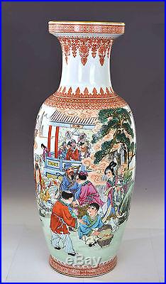 Large Chinese Famille Rose 8 Immortal God Heaven Scene Porcelain Vase