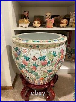 Large Chinese Famille Rose Cache Pot Fish Bowl Planter Gorgeous