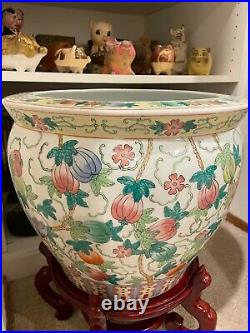 Large Chinese Famille Rose Cache Pot Fish Bowl Planter Gorgeous