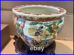 Large Chinese/Fish Bowl Heavy Vase With Stand