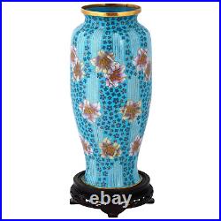 Large Chinese Floral Cloisonne Enamel Vase W Stand