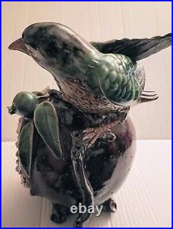 Large Chinese Guangdong Pottery vase bird perched pomegranate color fruit 12