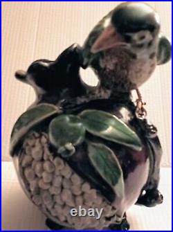 Large Chinese Guangdong Pottery vase bird perched pomegranate color fruit 12