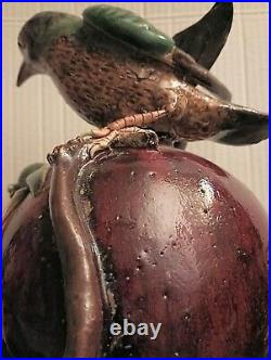 Large Chinese Guangdong Pottery vase bird perched pomegranate color fruit 12