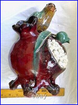 Large Chinese Guangdong Pottery vase bird perched pomegranate color fruit 12