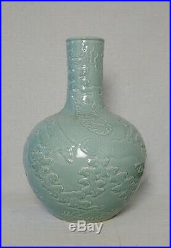 Large Chinese Monochrome Green Glaze Porcelain Vase With Mark M3340