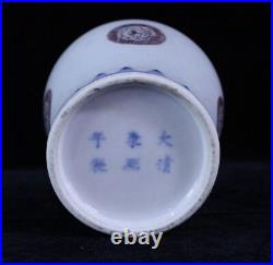 Large Chinese Old Hand Painting Blue White and Red Porcelain Vase KangXi Mark