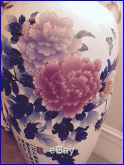 Large Chinese Oriental Chinoiserie Blue and White Floor Vase Huge