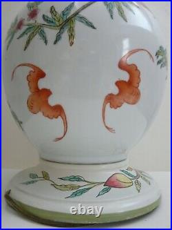 Large Chinese Porcelain Bottle Neck Vase Table Lamp Peaches & Bats