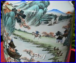 Large Chinese Porcelain Landscape & Poem Vase Lion Head Handles Late Qing 22