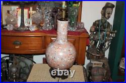 Large Chinese Porcelain Pottery Vase Converted Table Lamp Multi Color Flowers