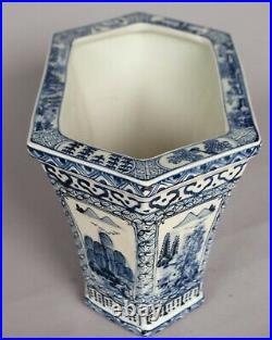 Large Chinese Qing Dynasty 9 Blue White 6 sided Antique Vase Jardiniere Planter