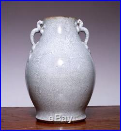 Large Chinese Qing Dynasty Old Ge Kiln Vase Porcelain Dragon ear Bottle JZ218
