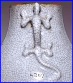 Large Chinese Qing Dynasty Old Ge Kiln Vase Porcelain Dragon ear Bottle JZ218