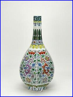 Large Chinese Qing Yongzheng MK Doucai Dragon 6 Side Tall Neck Porcelain Vase