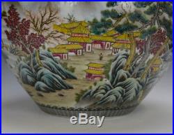 Large Chinese Republic Famille Rose Landscape Globular Porcelain Vase with Mark