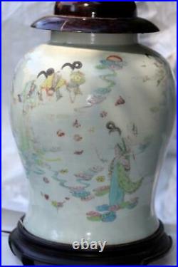 Large Chinese Republic era Vase Lamp with Poem Temple Jar
