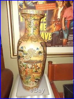 Large Chinese Royal Satsuma Floor Vase Porcelain Pottery Asian Art Gold Vintage