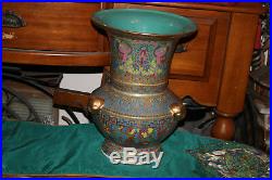 Large Chinese Vase-Signed Bottom-Large Mouth Opening-Face Handles-Detailed-Color