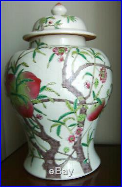 Large Chinese famille rose painted nine peaches jar and cover
