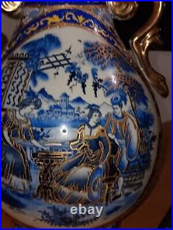 Large Collectible Hand-Painted Antique Chinese Blue & Gold Ceramic China Vase