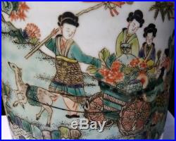 Large Colorful Porcelain Bottle Mythical figure Chinese-staff-shaped Vase X151