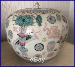 Large Early Antique Asian Chinese Painted Porcelain Pottery Ginger Jar Vase
