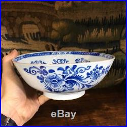 Large English delft punch bowl, Chinese Flowers, c. 1760