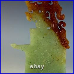 Large Excellent Antique Chinese Engraved Green & Russet Jade Axe Blade