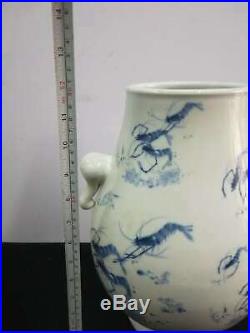 Large Excellent Chinese Porcelain Shrimp Vases Hand-carving Bottle Marks GuangXu
