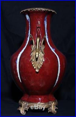 Large Exquisite Antique Chinese Red Glaze Porcelain Bottle Vase Marked