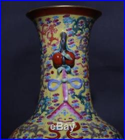 Large Exquisite Antique Hand Painting Enamel Porcelain Vase Mark QianLong FA597
