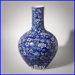 Large Exquisite Chinese Blue And White Porcelain Vases Marks KangXi 13.74H
