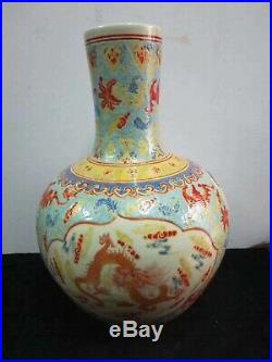 Large Exquisite Chinese Famille Rose Porcelain Dragons Vases Pot Marks QianLong