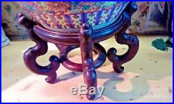 Large Hand Painted Chinese Jardiniere Planter Fish Bowl on Hardwood Stand