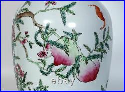 Large Hand Painted Chinese Porcelain Peach and Bat Vase