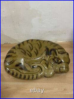 Large Lovely Old Chinese Cizhou Kiln Porcelain Fengshui Tiger Beast, Headrest