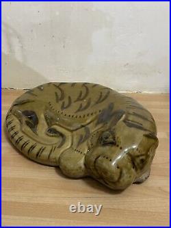 Large Lovely Old Chinese Cizhou Kiln Porcelain Fengshui Tiger Beast, Headrest