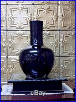 Large Mirror Black Vase Chinese Porcelain 21 X 12 Wheel Thrown Mid-century